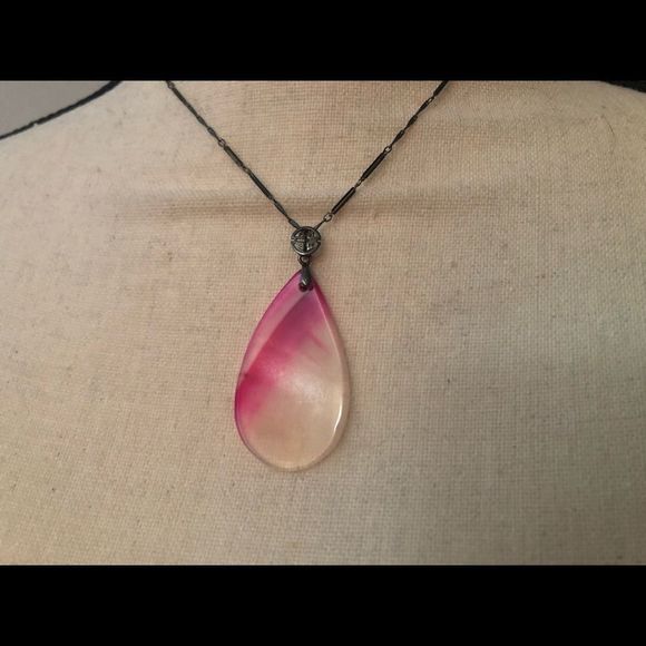 Vintage 925 chain with gemstone tear drop shaped pendant - Picture 2 of 4